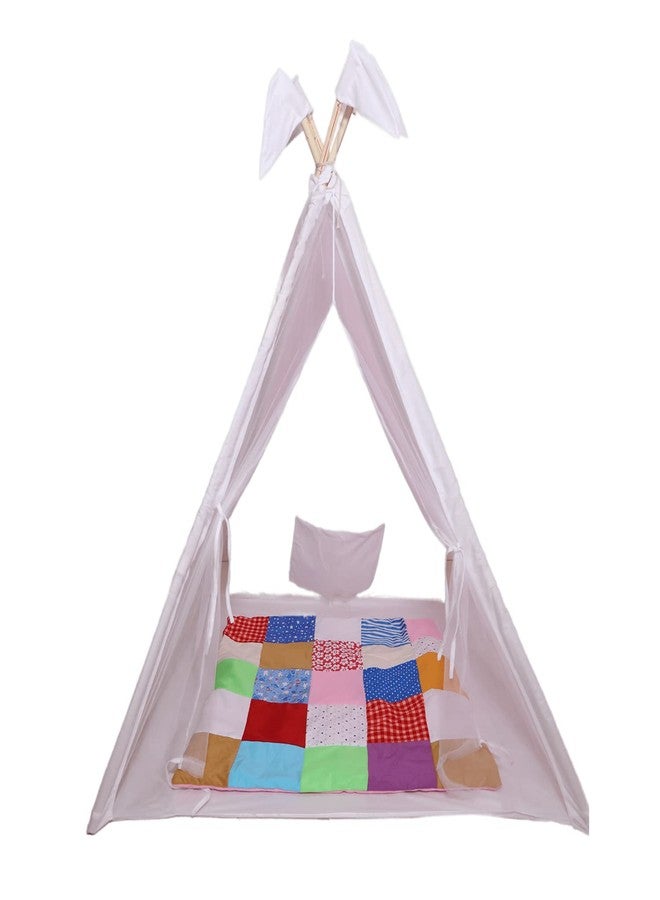 CREATIVE TEXTILES Tent House for Kids Teepee Play Tent for Kids, Portable Teepee Flag House for Boys & Girls, Play House for Indoor & Outdoor with Mat (White) - Image 1